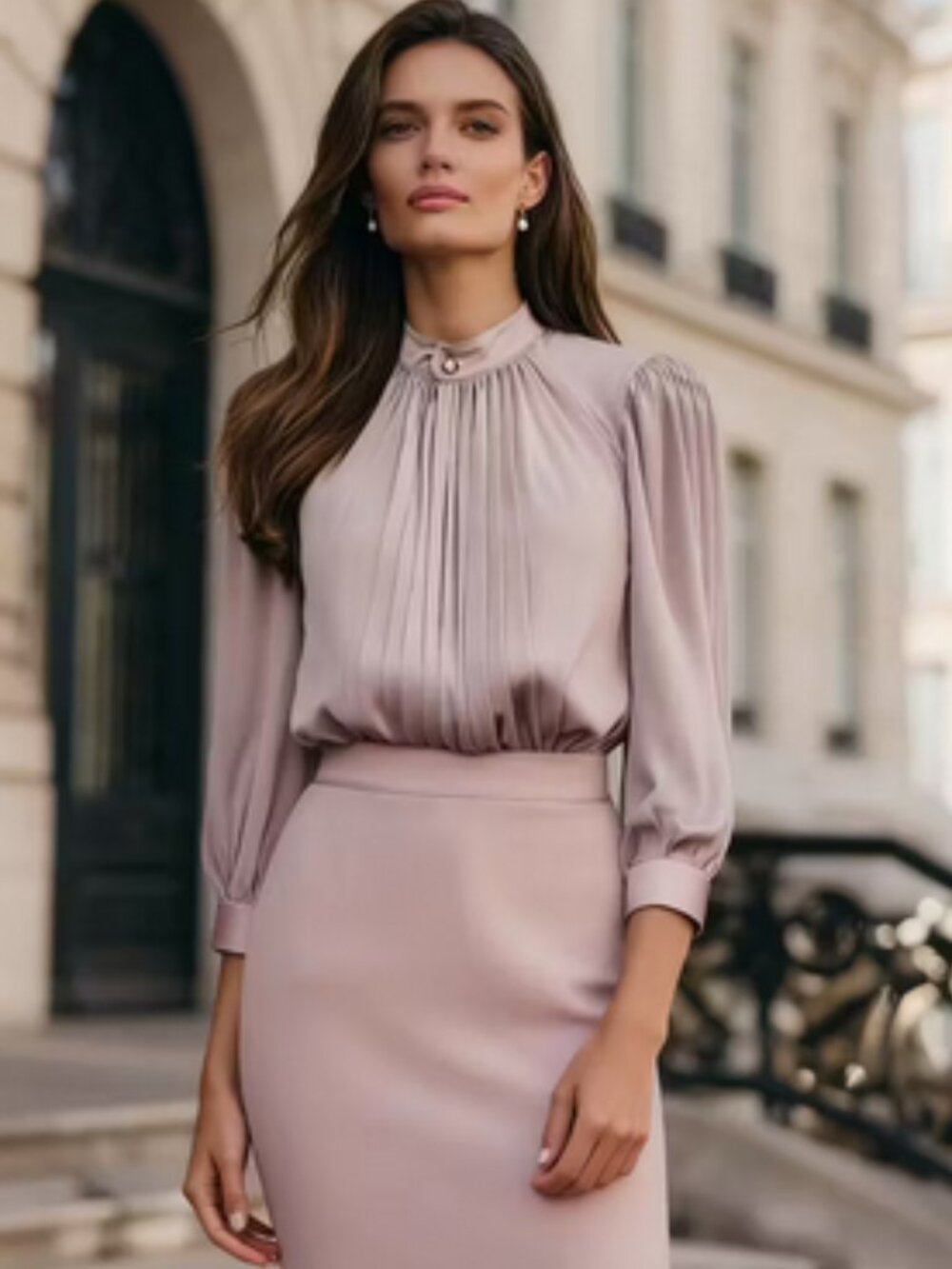 NEW WITH TAGS: XL Women's Blush Pink Satin Blouse with Bishop Sleeves